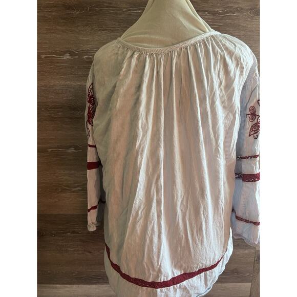 Velvet by Graham & Spencer Anthropologie Embroidered Striped Peasant Top Sz M - Picture 6 of 15